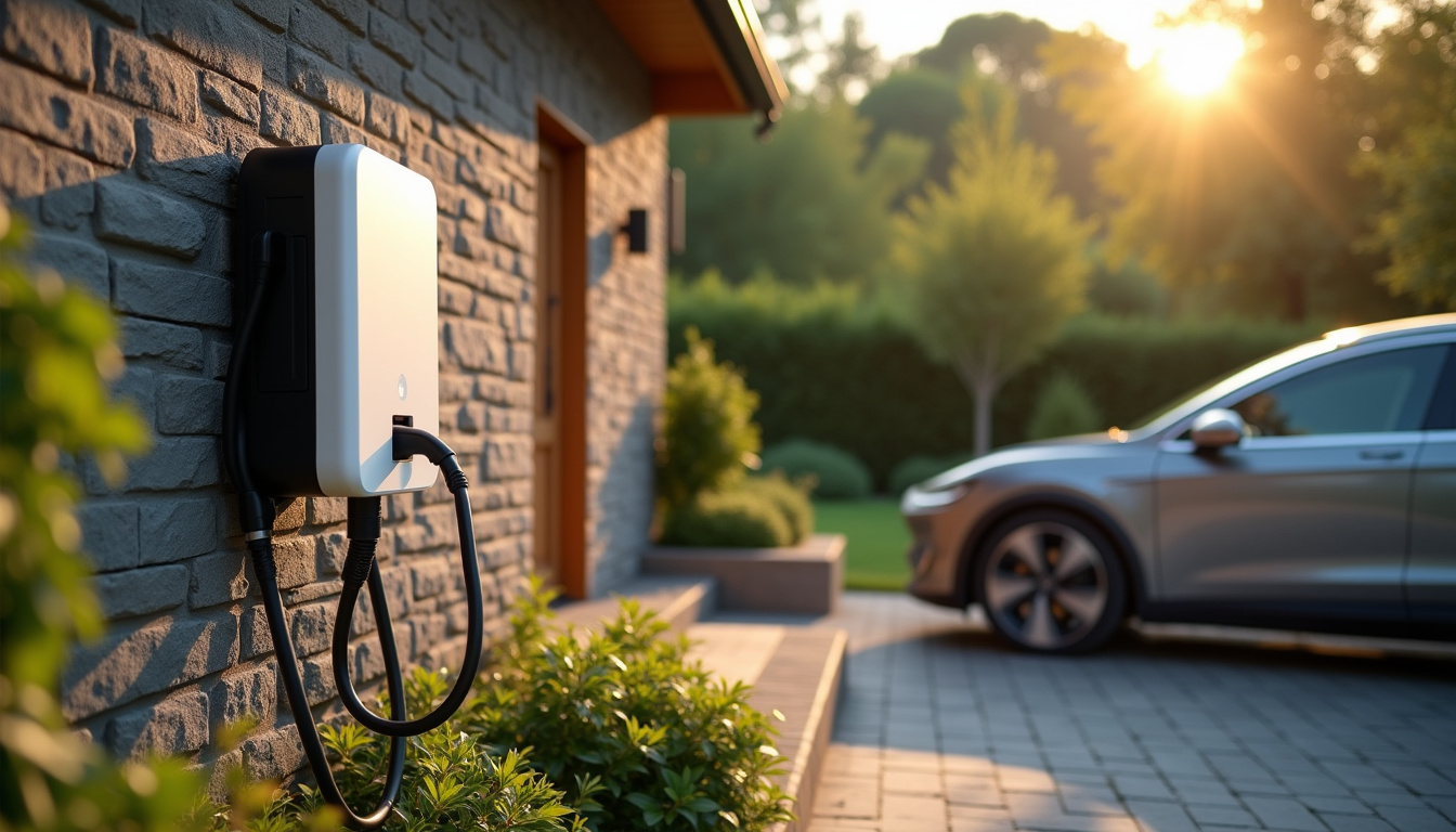 Installation d'une borne de recharge pour véhicule électrique devant une maison à Beaujeu