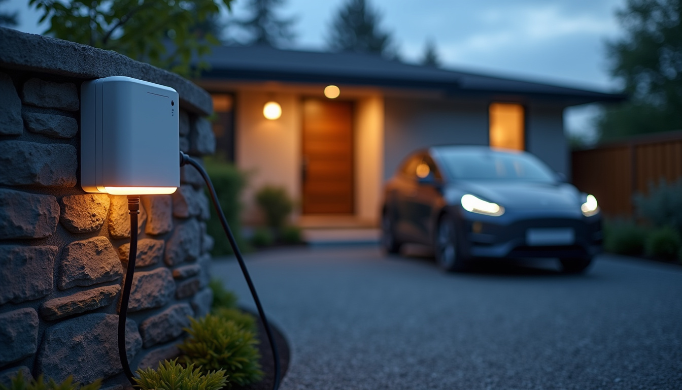 Installation d'une borne de recharge pour véhicule électrique en extérieur, près d'une maison individuelle