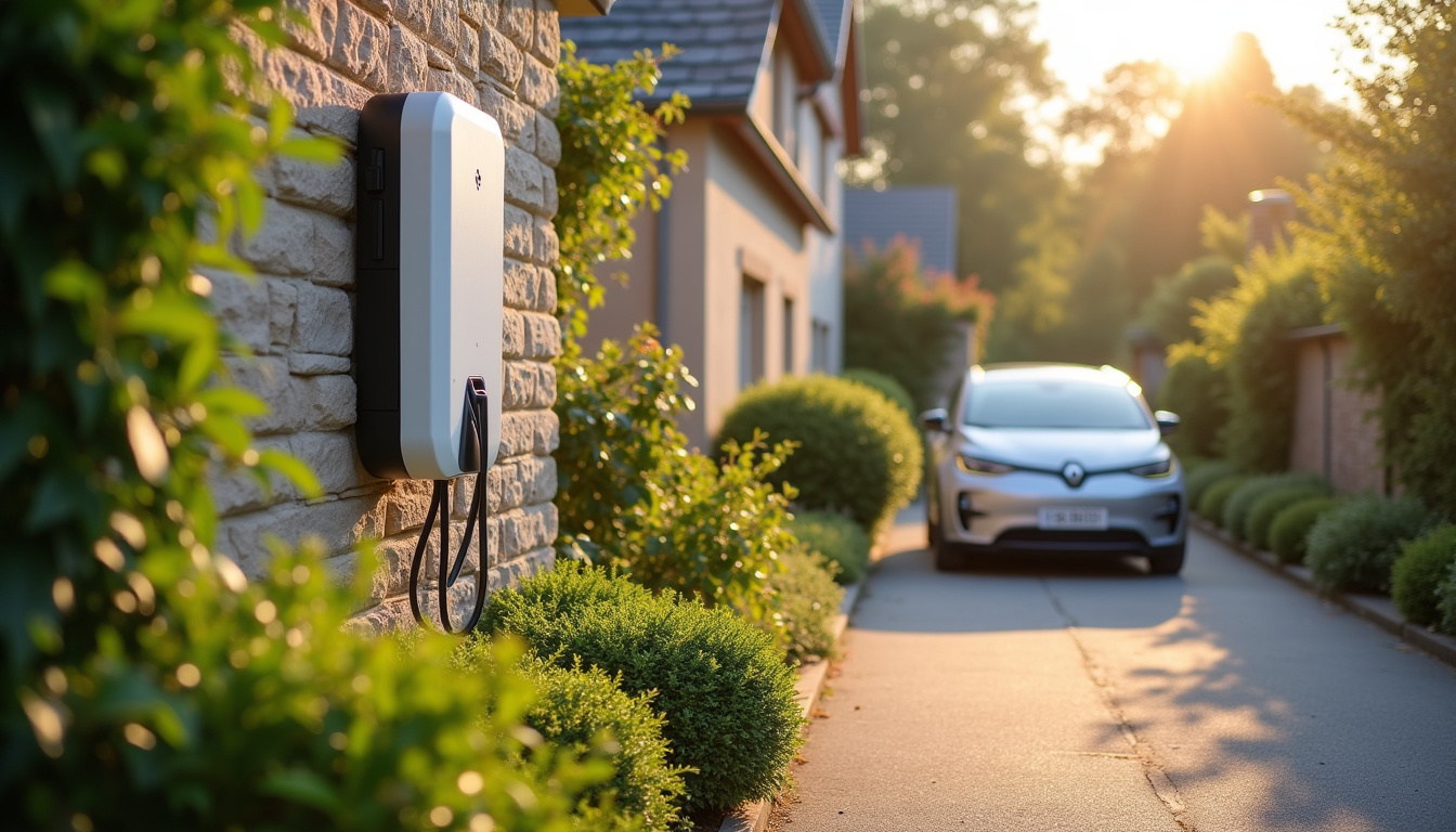 Installation d'une borne de recharge pour voiture électrique à l'extérieur d'une maison individuelle à Saint-Martin-du-Tertre