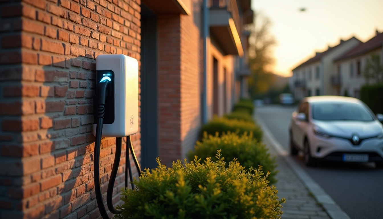Installation d'une borne de recharge pour voiture électrique devant une maison à Achères