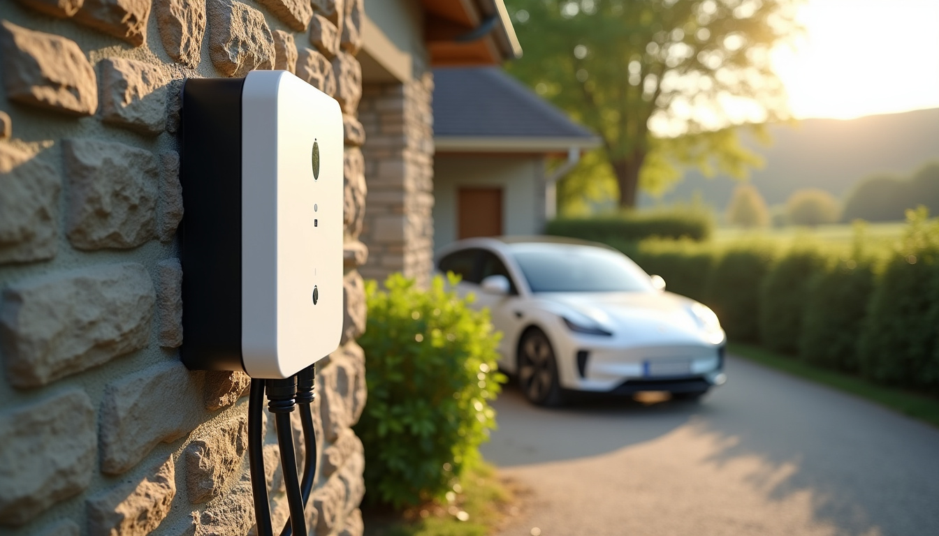 Installation d'une borne de recharge pour voiture électrique devant une maison à Bouloire