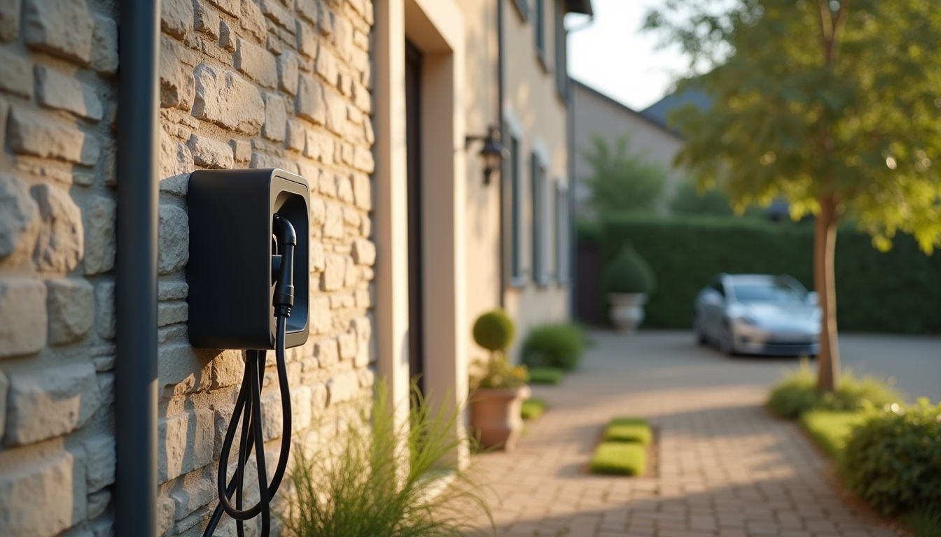 Installation d'une borne de recharge sur un mur extérieur à Sérent