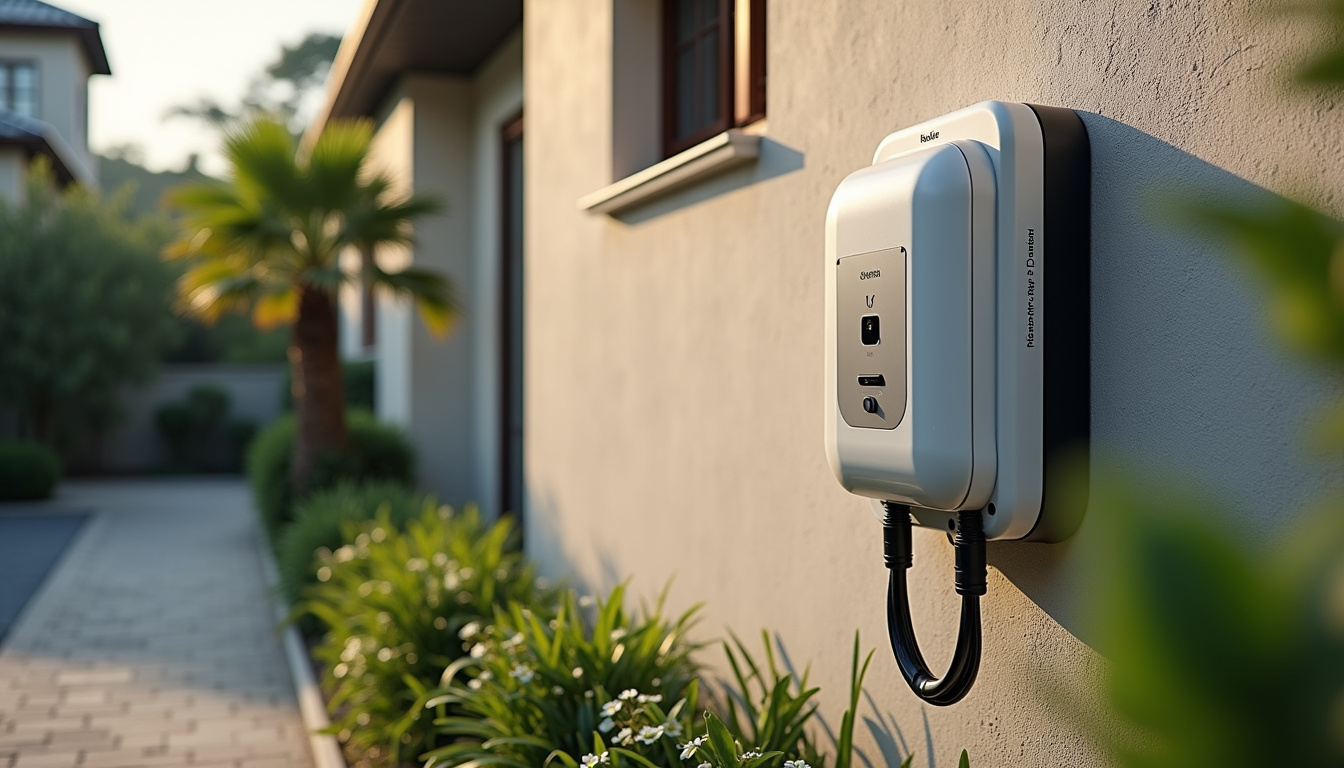 Installation d'une borne électrique en extérieur à Remire-Montjoly, vue du câblage et du boîtier protégé