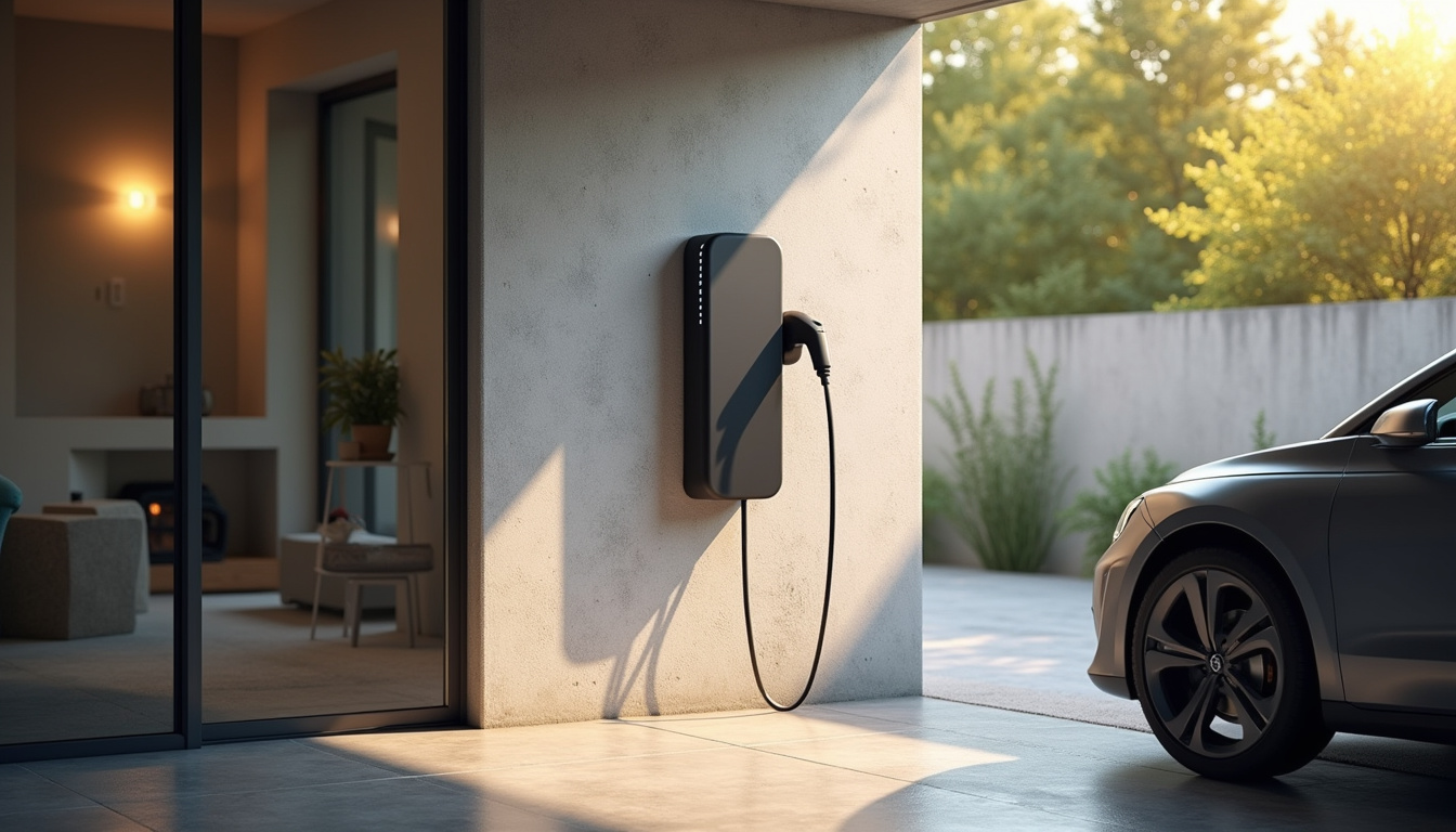 Installation d'une borne électrique murale à Lannion, vue en situation dans un garage privé