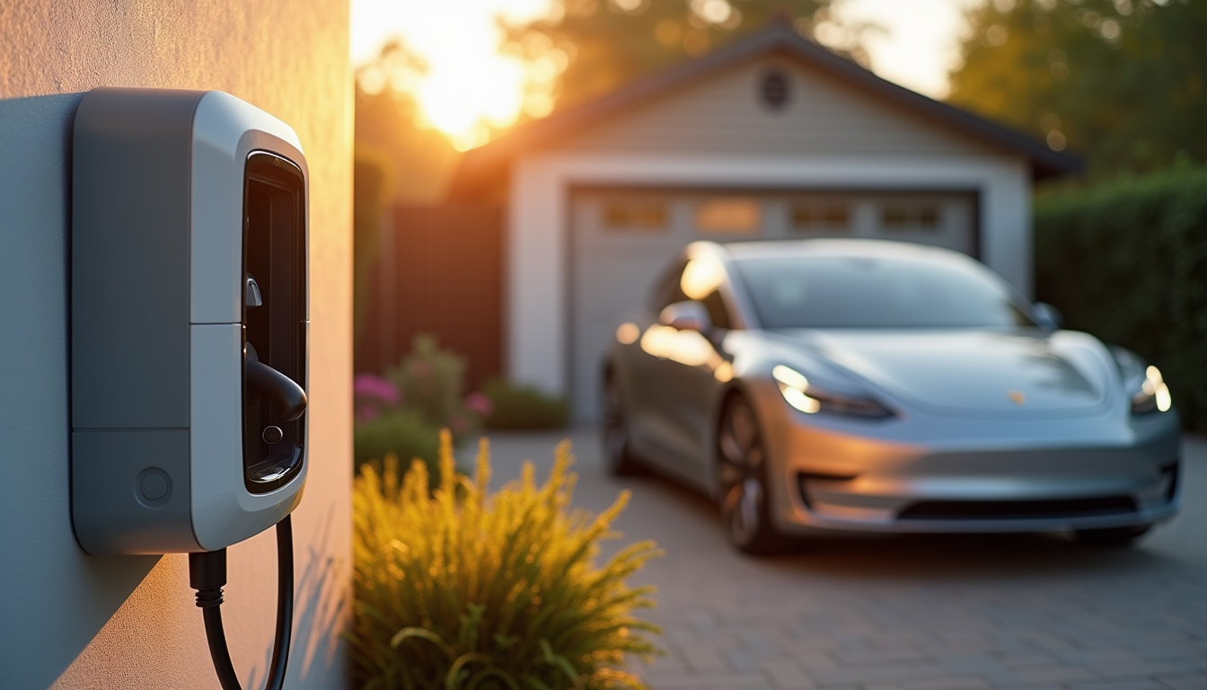 Installation d'une borne électrique murale sur un mur extérieur près d'un véhicule électrique