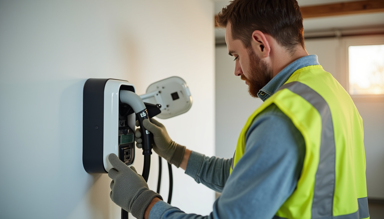 Intervention d'un installateur IRVE lors de l'installation d'une borne de recharge électrique à Montcourt-Fromonville