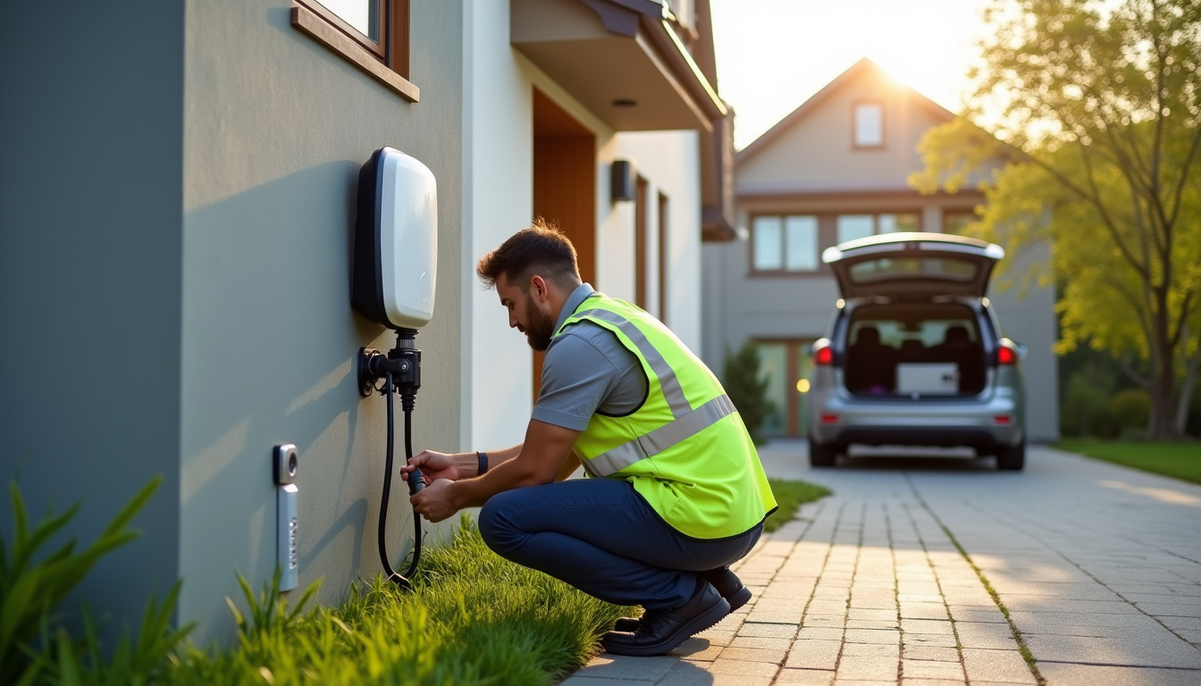 Intervention d'un technicien certifié IRVE lors de la pose d'une borne de recharge à Civens