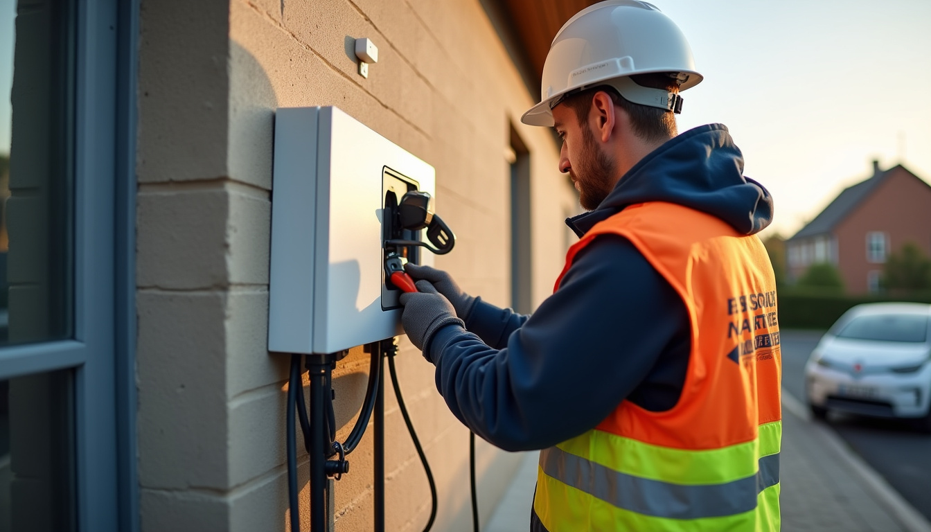 Montage d'une borne électrique murale en extérieur par un professionnel
