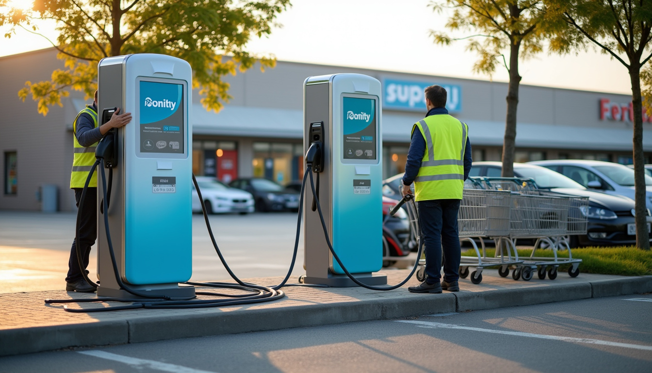 Nouvelle station de recharge Ionity en cours d'installation sur le parking du Super U à Clermont-l’Hérault