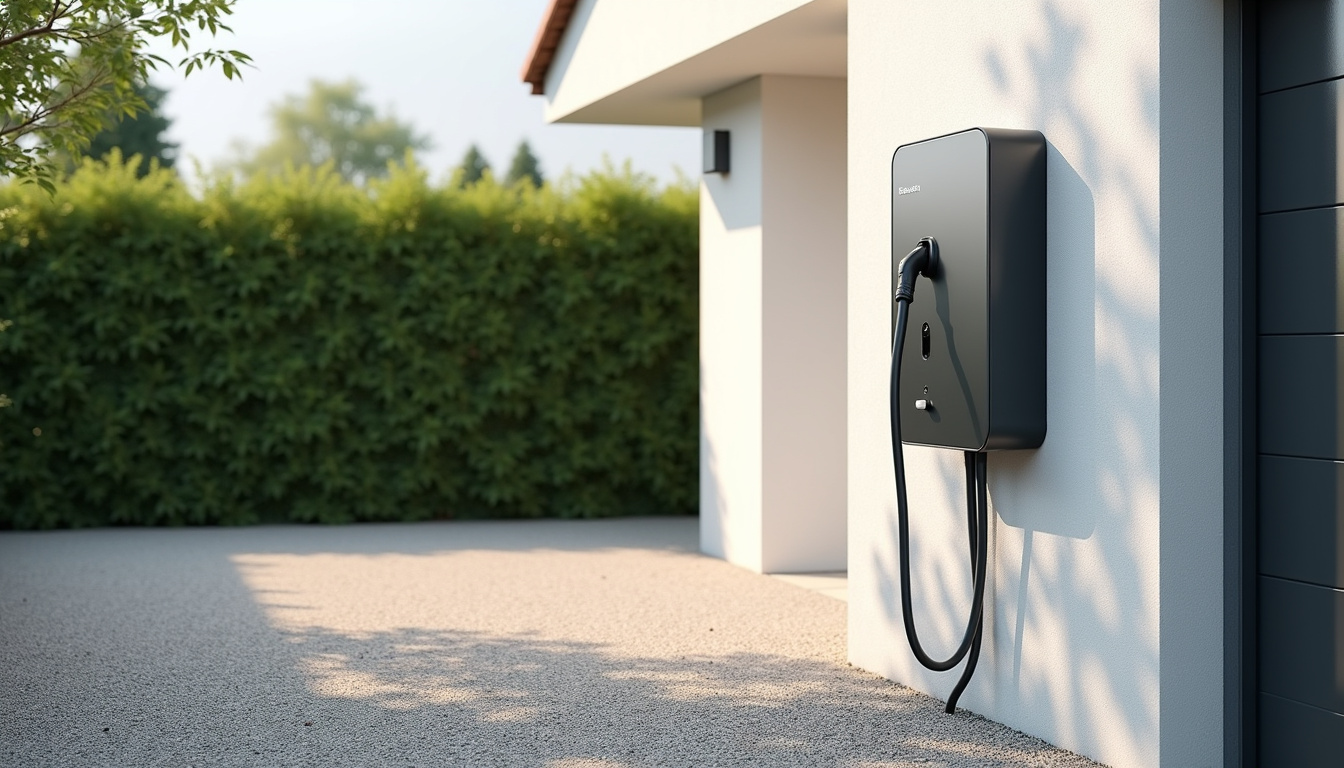 Schéma d'installation d'une borne électrique en extérieur à proximité d'un garage à Guilliers