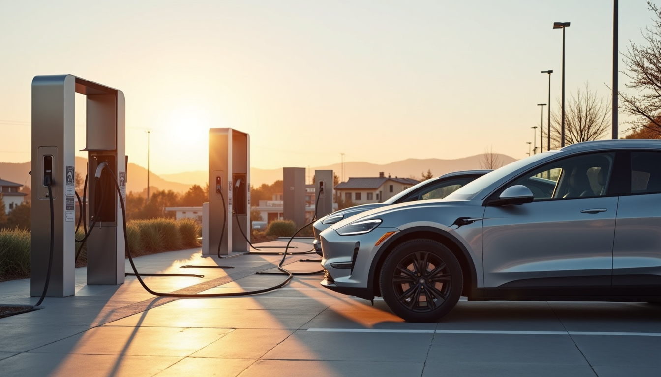 Station de recharge électrique publique à Pierrelatte avec véhicules en cours de charge