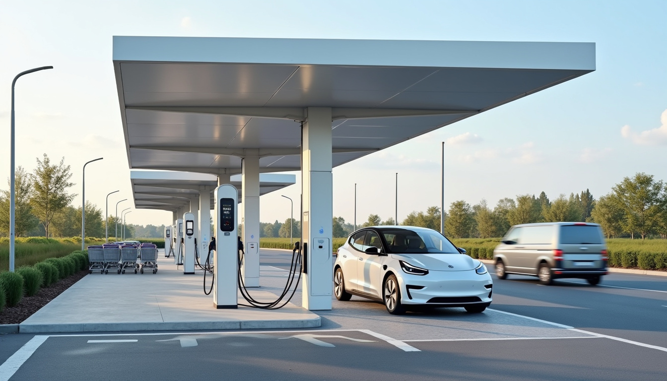 Station de recharge électrique publique située à Auterive près d'un supermarché