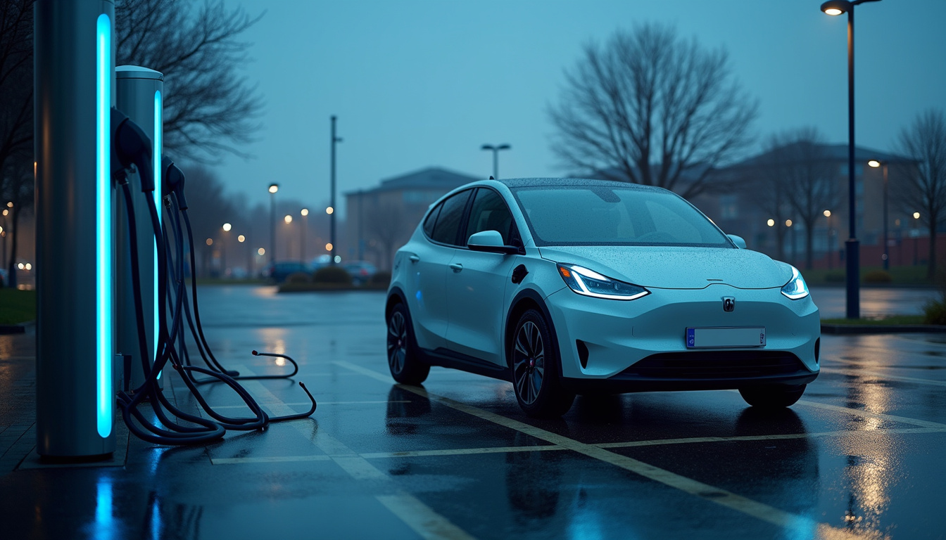 Station de recharge électrique publique située à Loos, avec véhicule en cours de charge