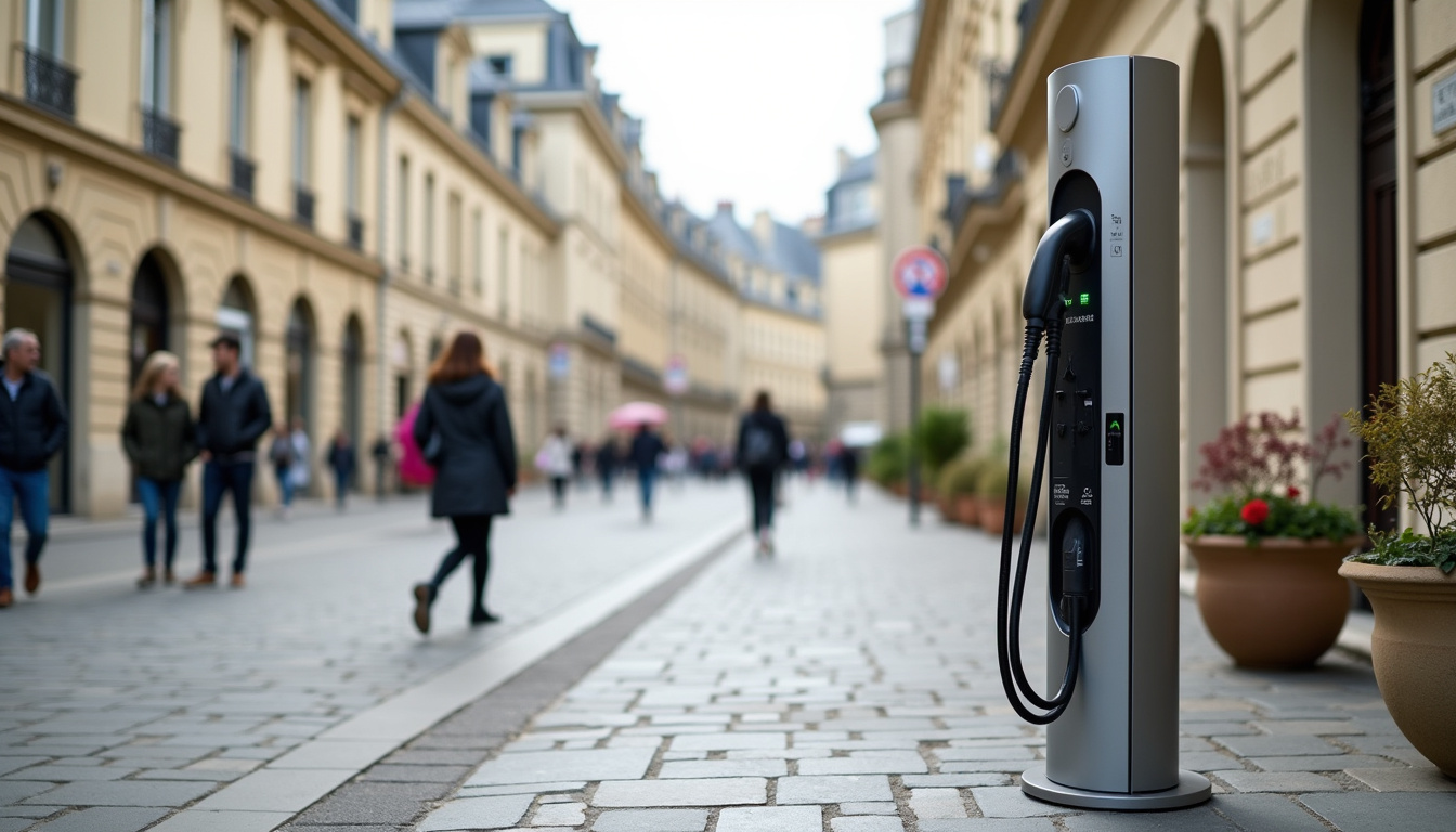 Station de recharge électrique publique située près d'une place en centre-ville de Villeparisis