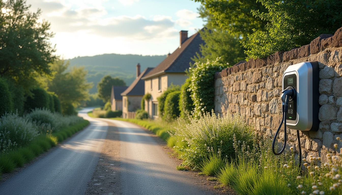 Station de recharge publique pour véhicules électriques à Loiron-Ruillé, située le long d'une rue paisible en milieu rural