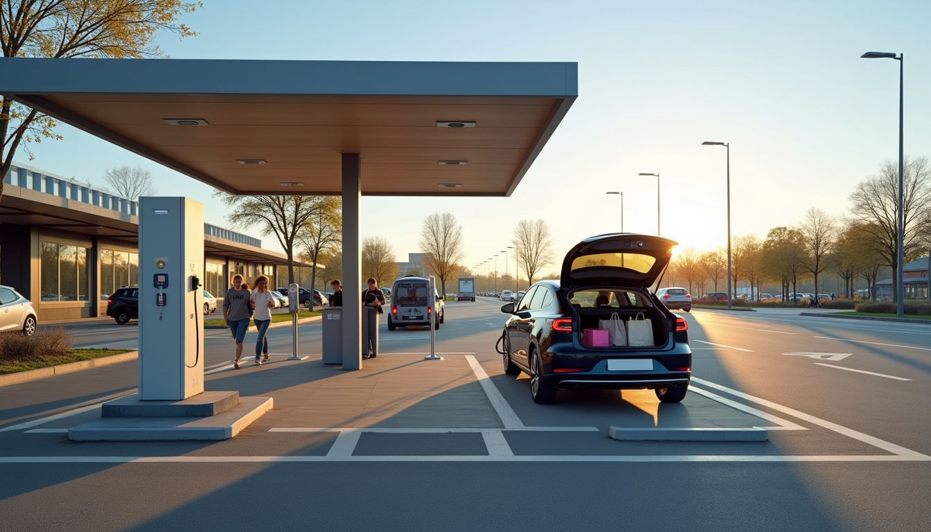 Station de recharge publique située à Pineuilh près d'un supermarché