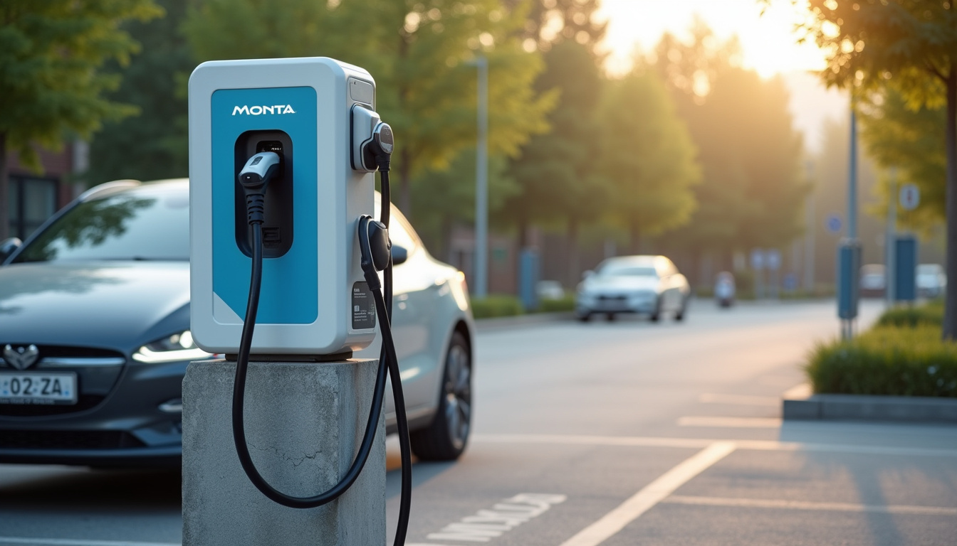 Station de recharge publique située à Sain-Bel, gérée par le réseau Monta