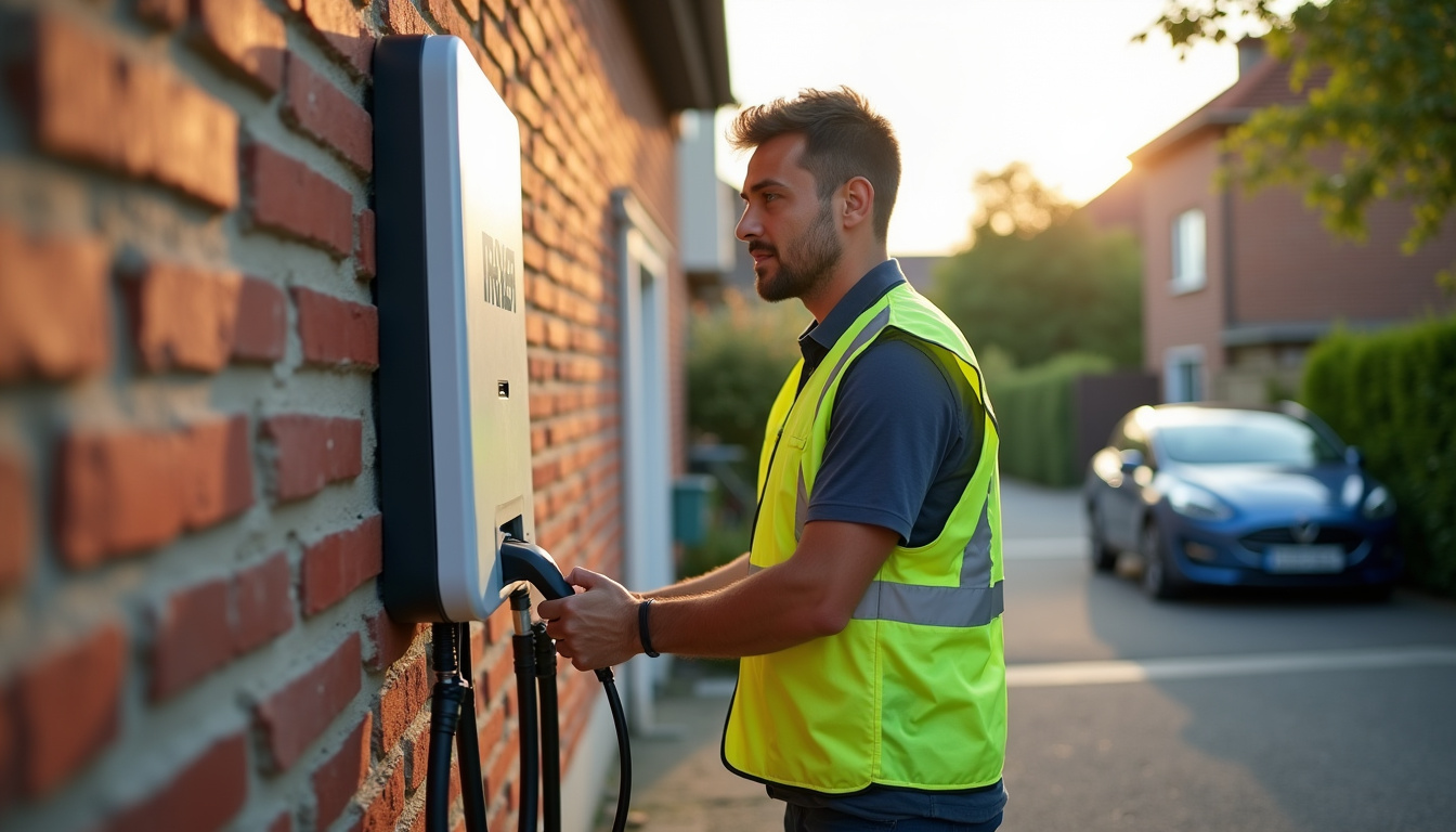 Technicien certifié IRVE en train d'installer une borne de recharge électrique à Évry-Courcouronnes
