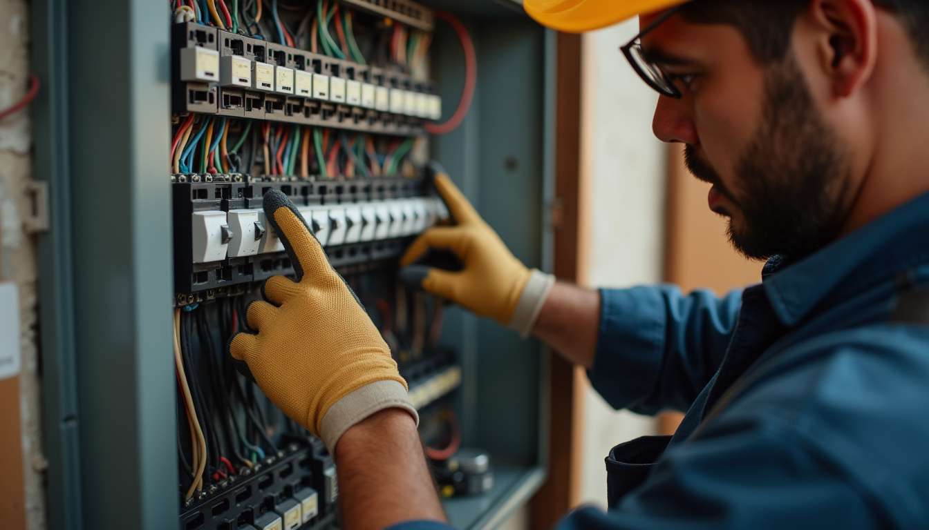Technicien en train d'analyser le tableau électrique d'une maison à Fumay