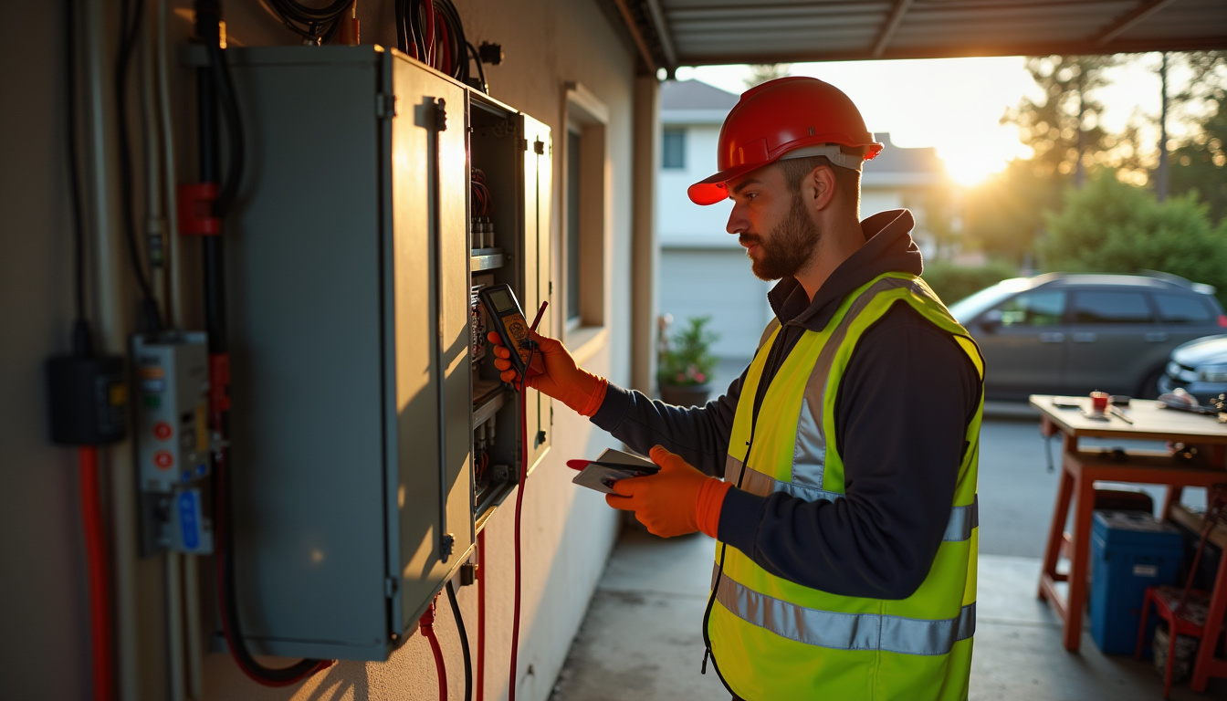 Technicien en train de réaliser un diagnostic électrique pour l'installation d'une borne de recharge