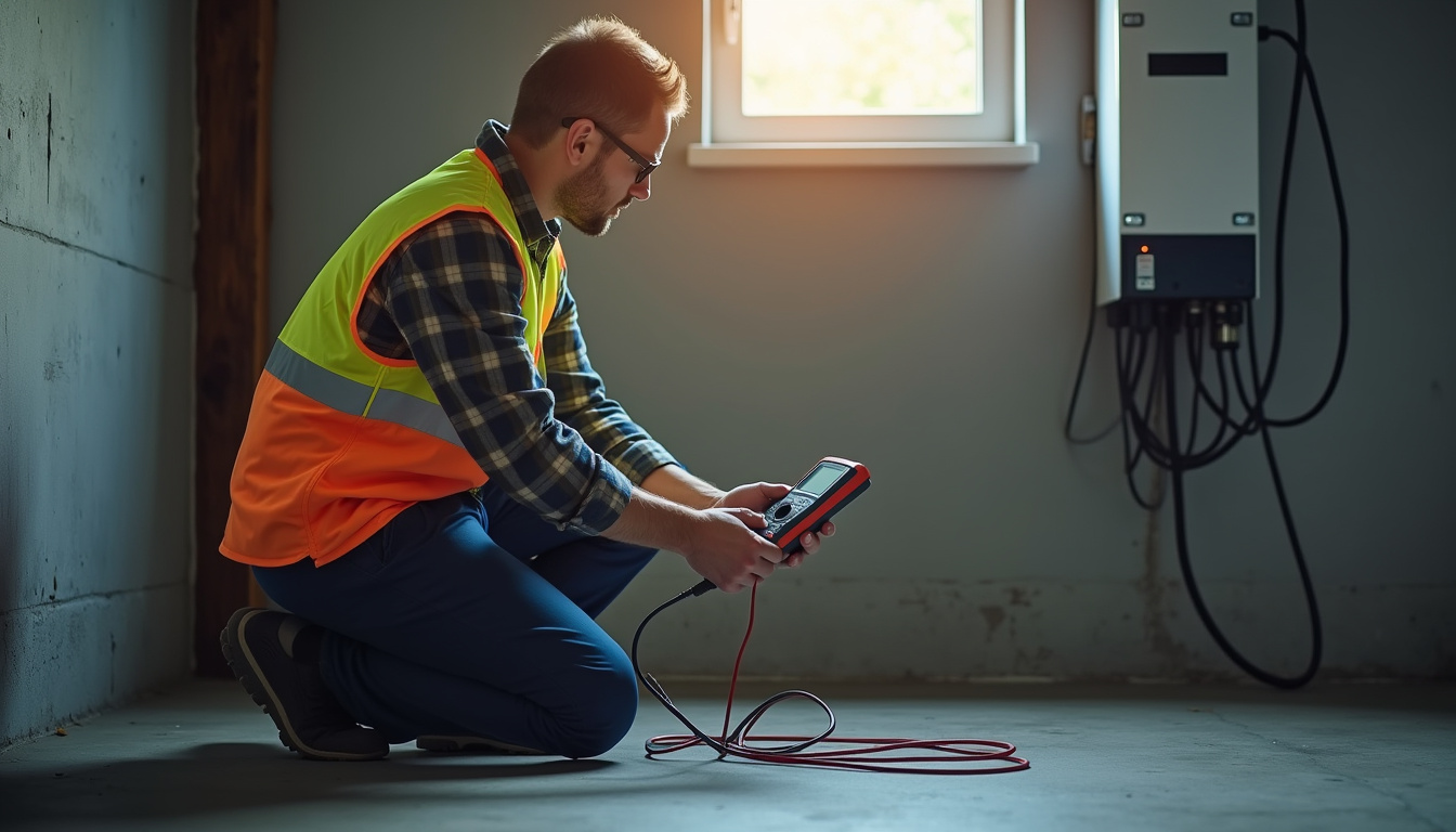 Technicien en train de réaliser un diagnostic électrique pour une borne de recharge à Saint-Bauzille-de-Putois