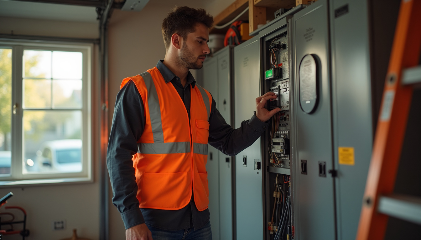 Technicien en train de vérifier le tableau électrique avant installation d'une borne de recharge à Puy-Guillaume