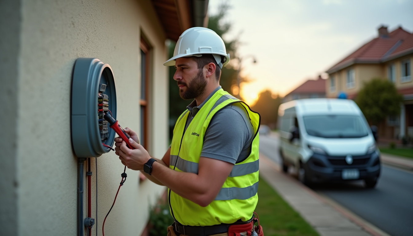 Technicien en train de vérifier un compteur électrique lors d'une visite technique pour installation de borne
