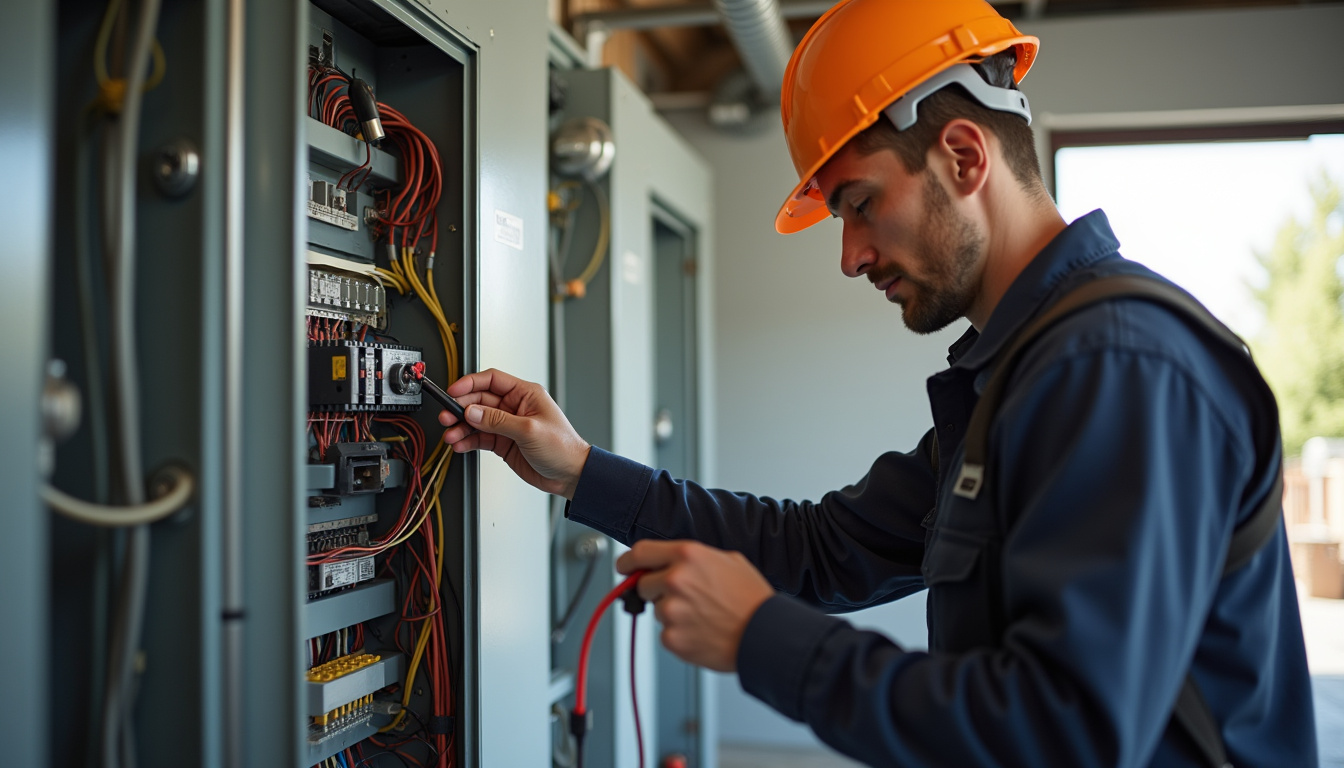 Technicien en train de vérifier un tableau électrique avant installation d'une borne de recharge