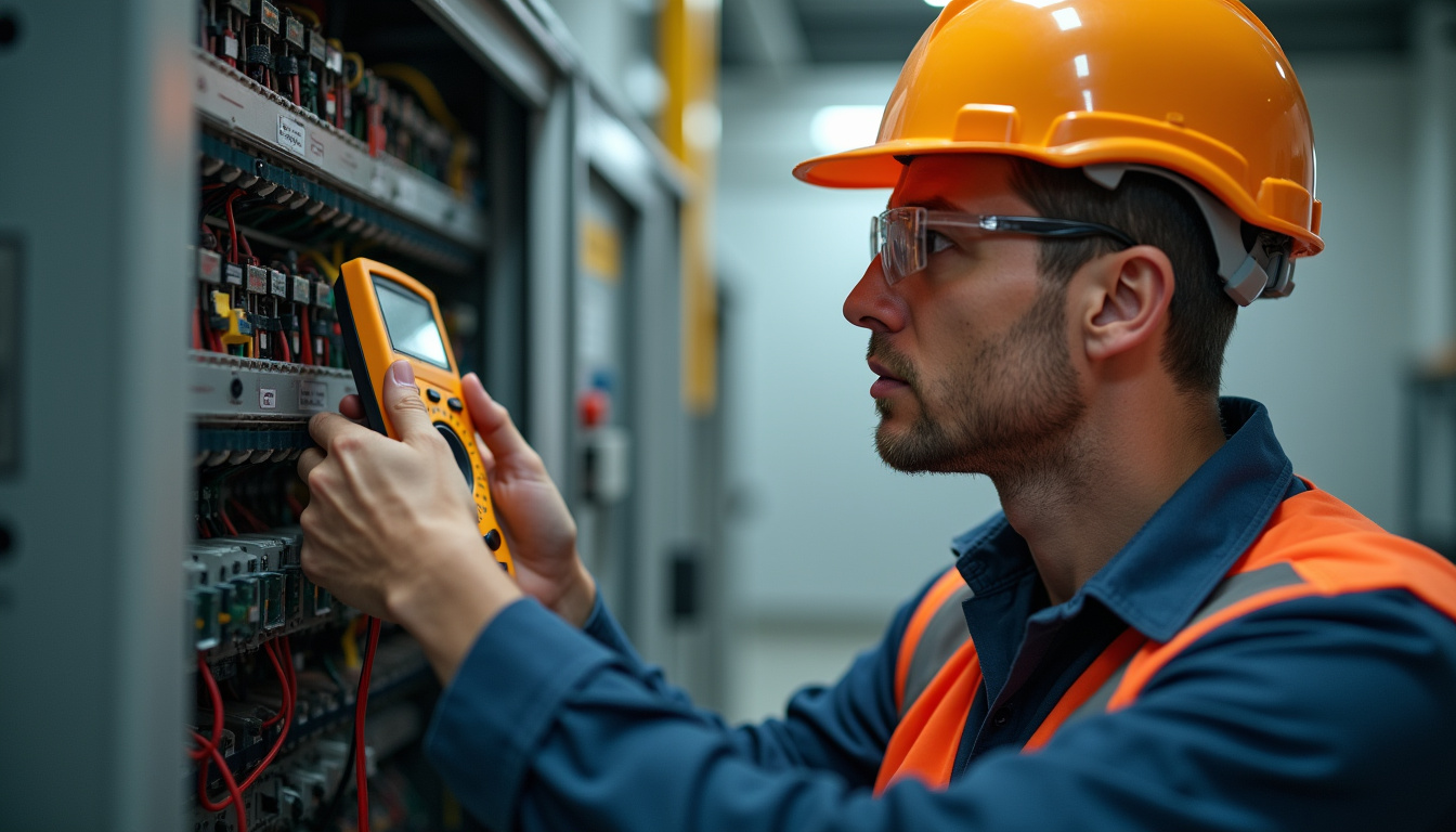 Technicien en train de vérifier un tableau électrique avant installation