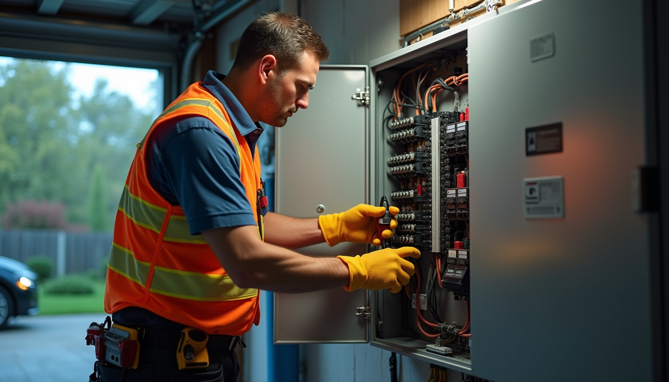 Technicien en train de vérifier un tableau électrique pour l'installation d'une borne de recharge