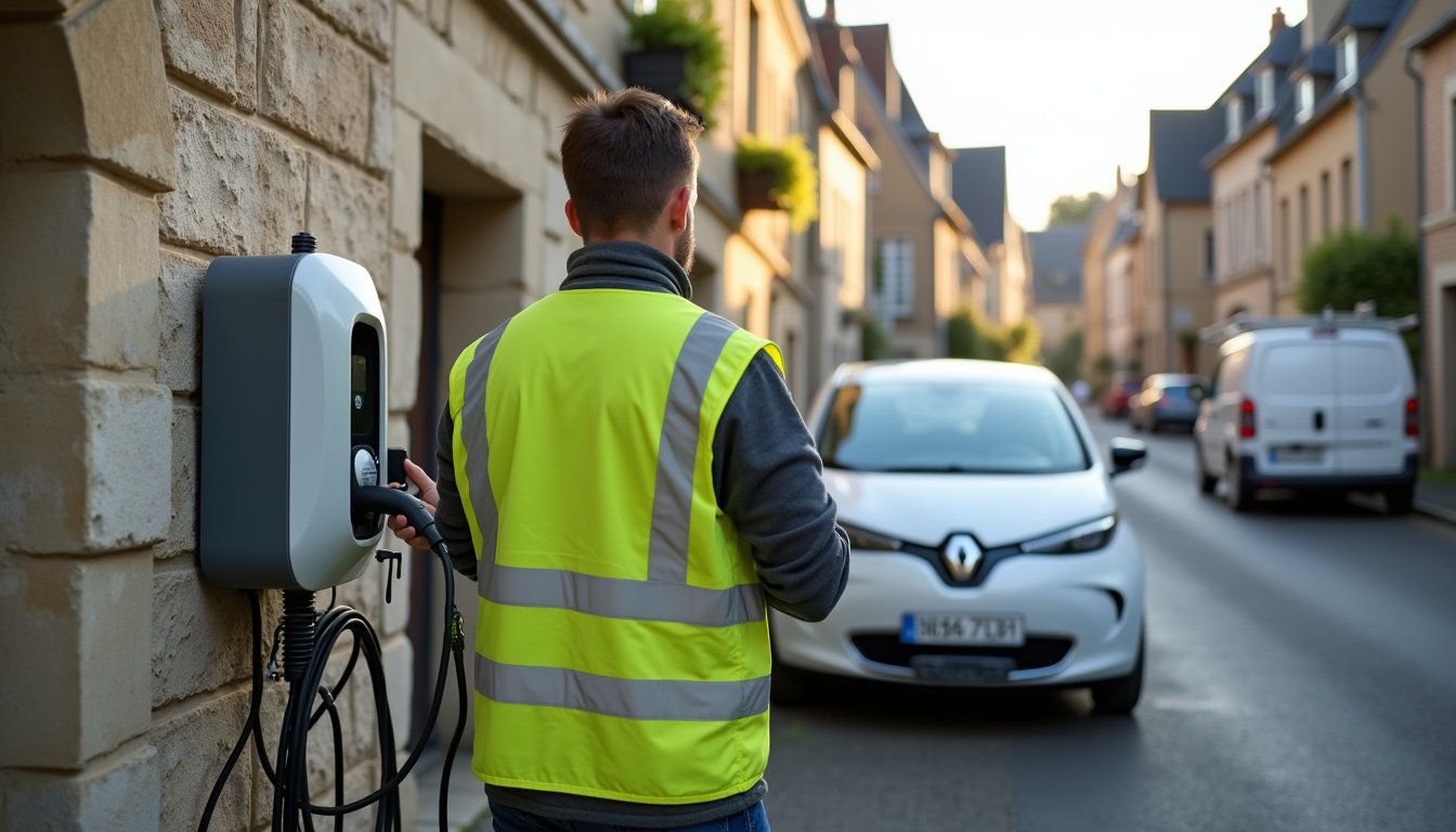 Technicien en train d'installer une borne de recharge à Charly-sur-Marne