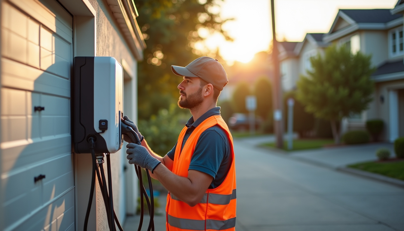 Technicien en train d'installer une borne de recharge électrique à Dry