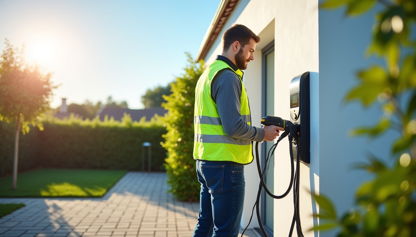 Technicien en train d’installer une borne de recharge électrique à Samadet