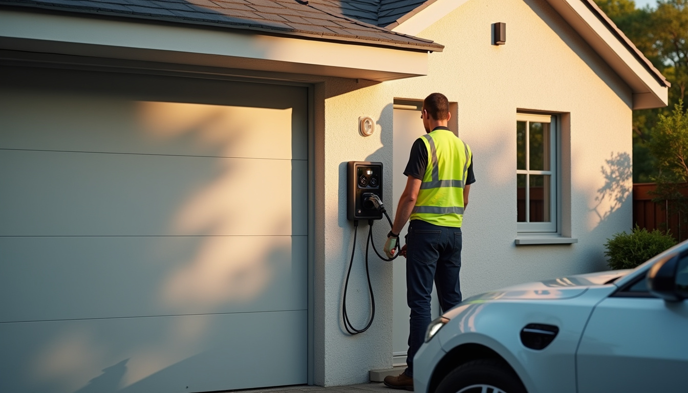 Technicien en train d'installer une borne de recharge électrique dans une maison à Les Damps