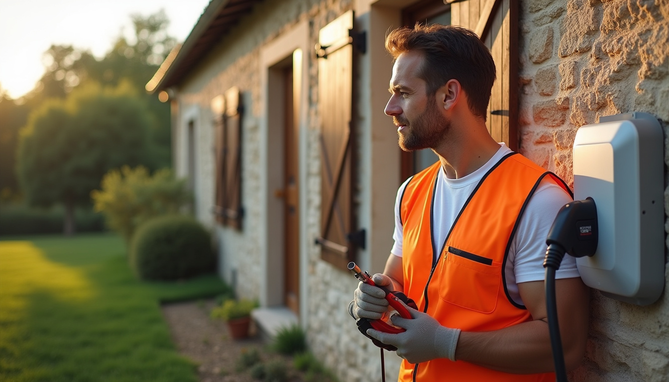 Technicien IRVE en train de réaliser un diagnostic électrique avant installation à Corcieux