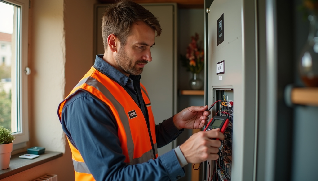 Technicien IRVE réalisant un audit électrique dans un domicile à Méreau