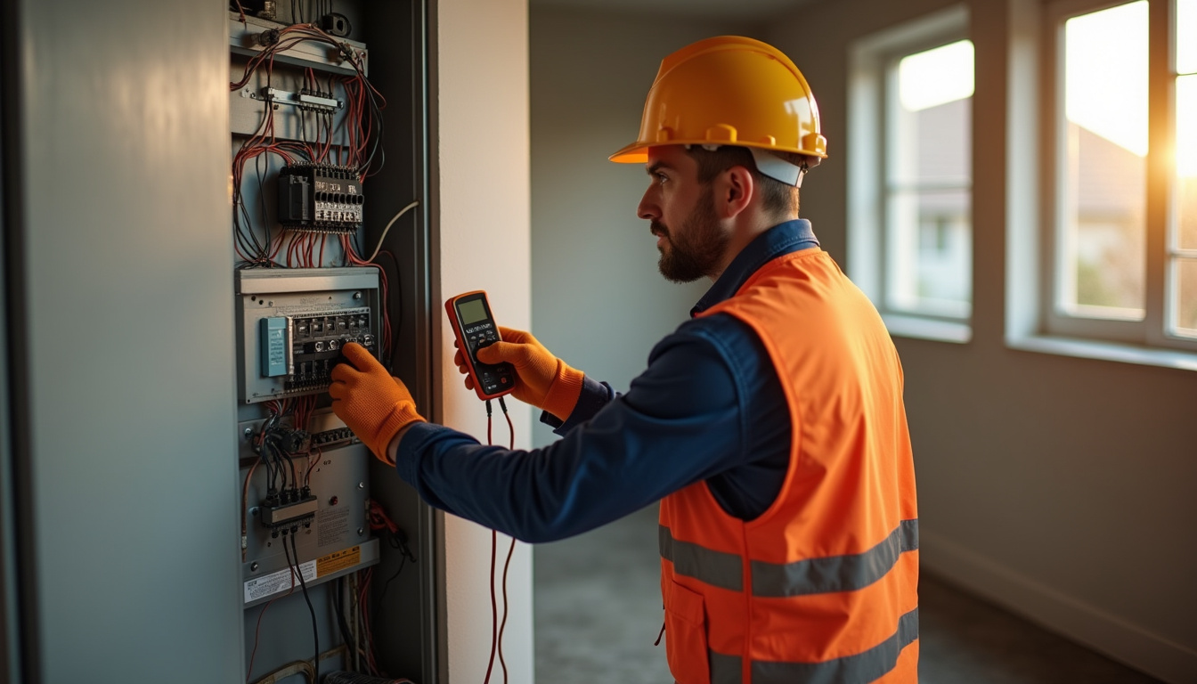 Technicien vérifiant le tableau électrique avant installation d'une borne à Fillé