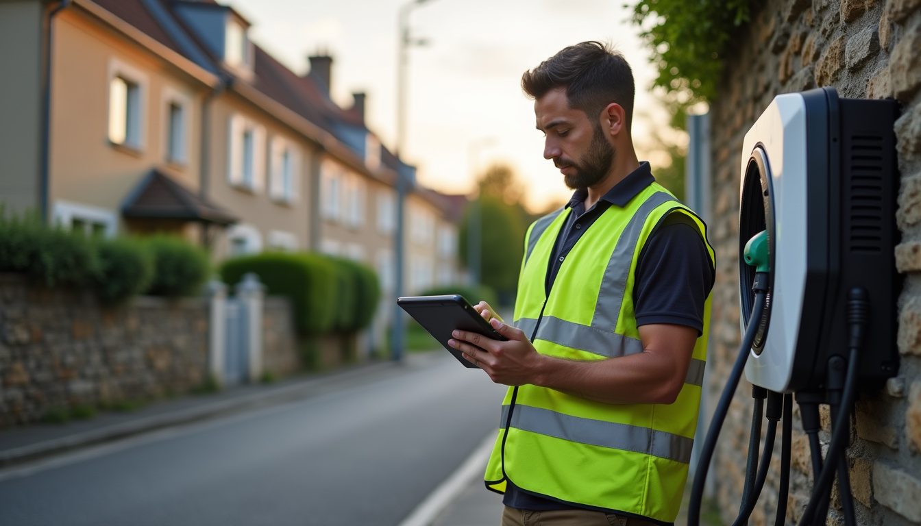 Technicien vérifiant l'état d'une borne de recharge électrique à Bénéjacq