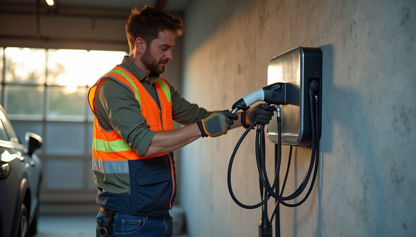 Un électricien certifié IRVE en train d'installer une borne de recharge dans un garage à Cabriès