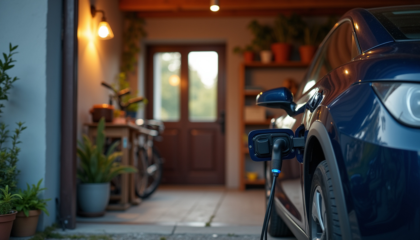 Voiture électrique en charge dans un garage privé à Mionnay