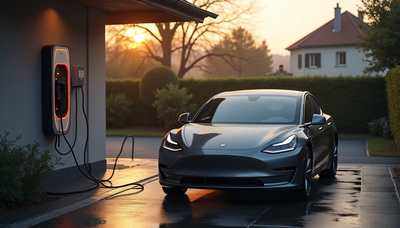 Voiture électrique en charge sur une borne murale à Lescar