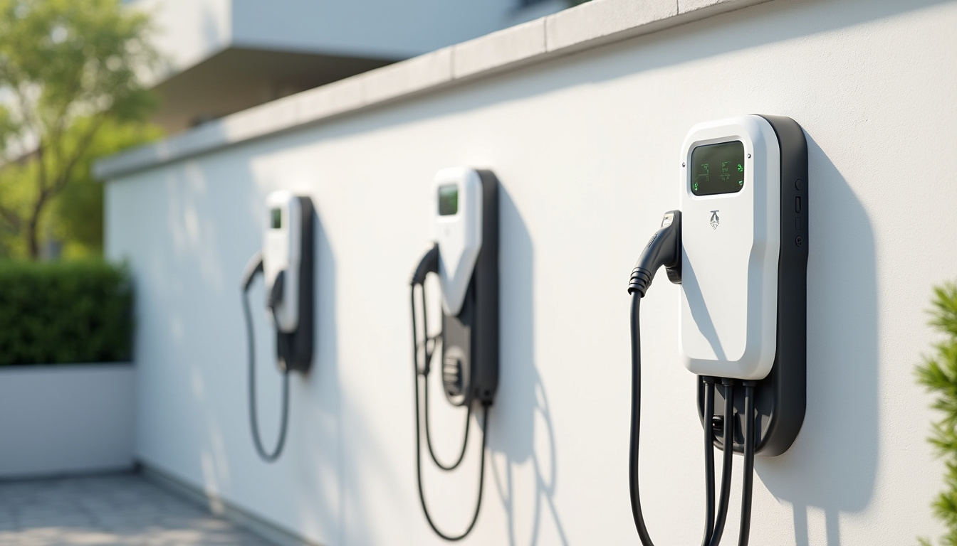 Vue comparative de différents modèles de bornes électriques installées à Juillan