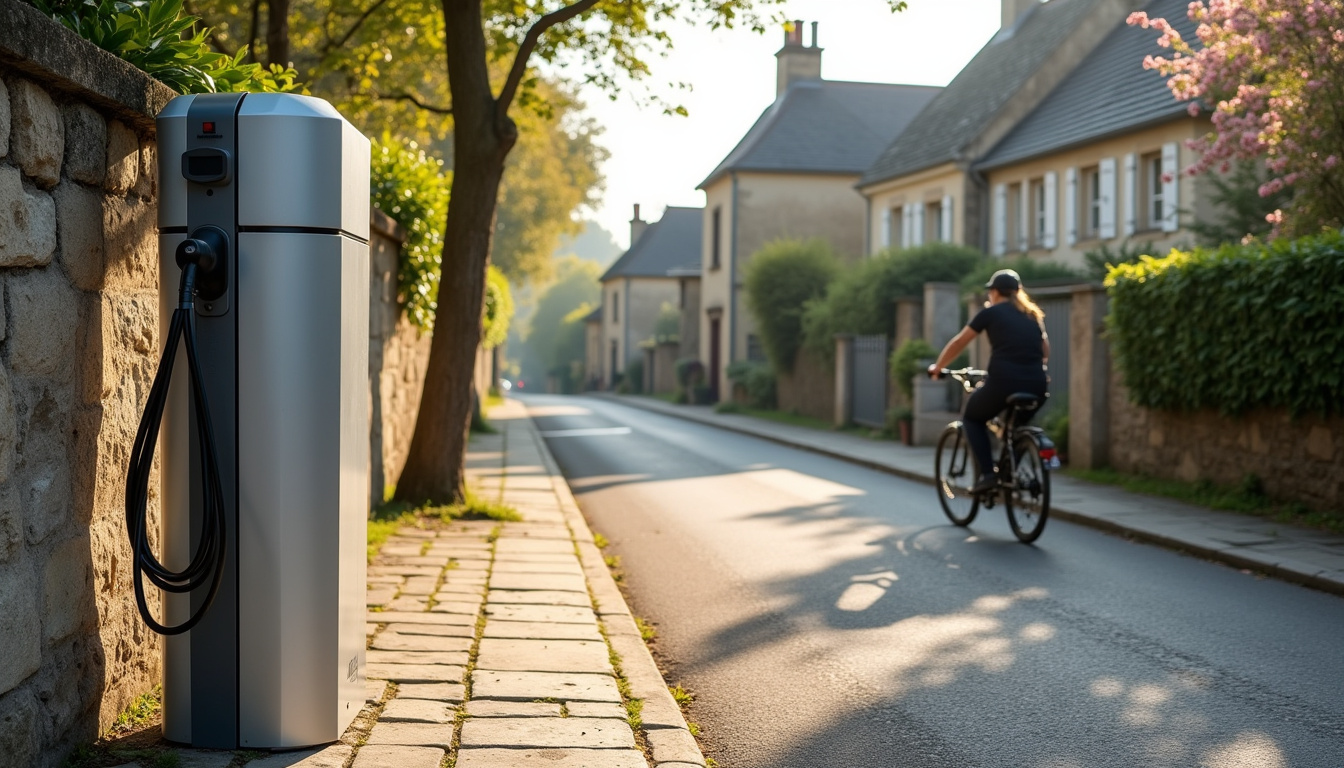 Vue de la borne de recharge publique installée rue des Rochers à La Chapelle-Thouarault
