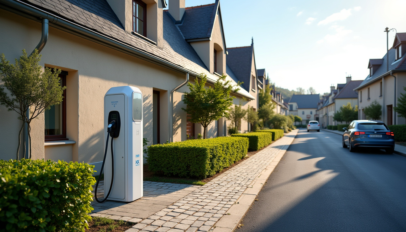 Vue d'une borne de recharge installée dans une rue résidentielle de Garancières