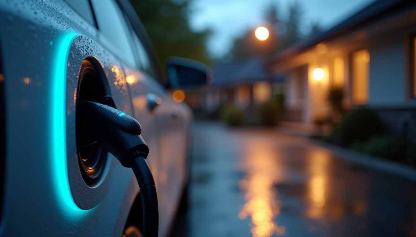 Vue rapprochée d'une borne de recharge électrique avec indication de veille et connexion à une application mobile