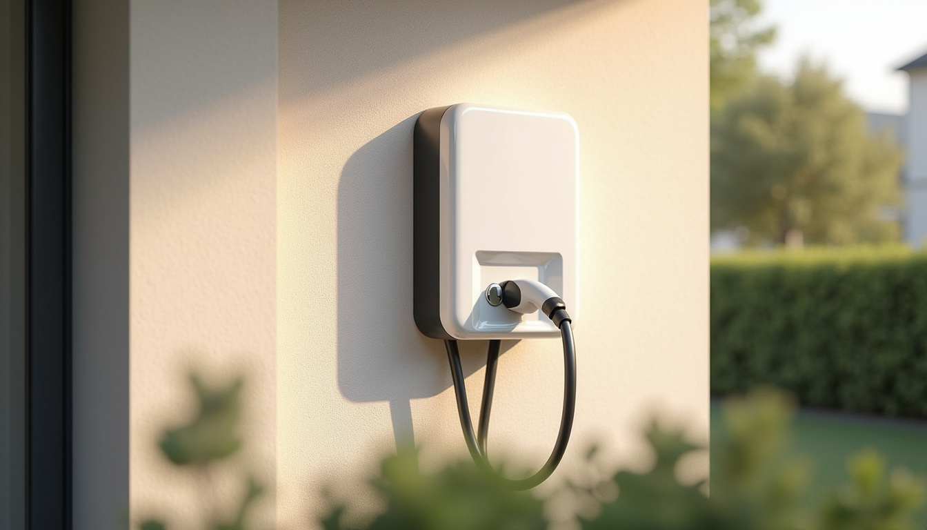 Borne de recharge Wallbox installée sur la façade d'une maison à Fontenay